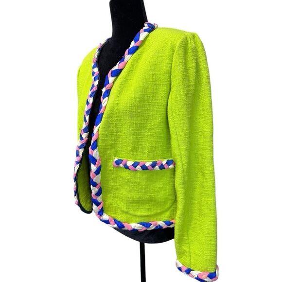 Alix of Bohemia Chartreuse Braided Trim Boho Jacket Green Cotton Small - Picture 7 of 16